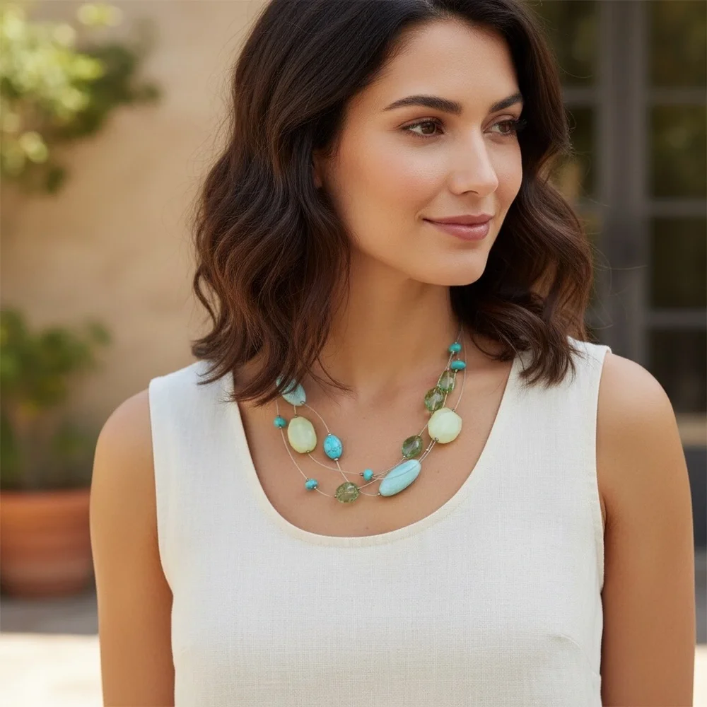 SILPADA Sterling Silver Serpentine Amazonite Howlite Glass Wire Necklace